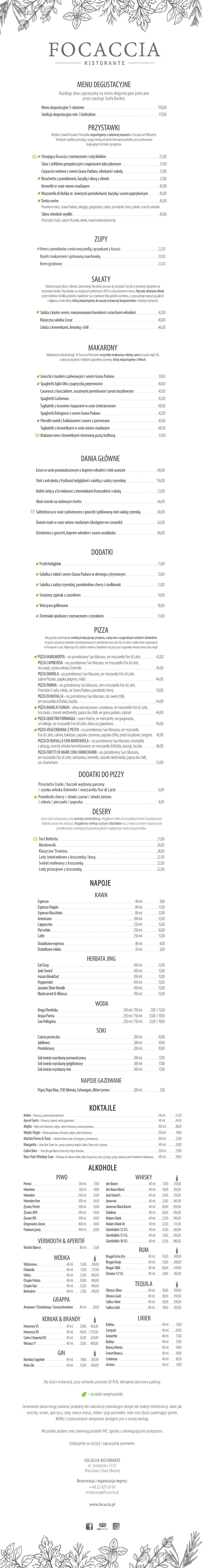Focaccia menu