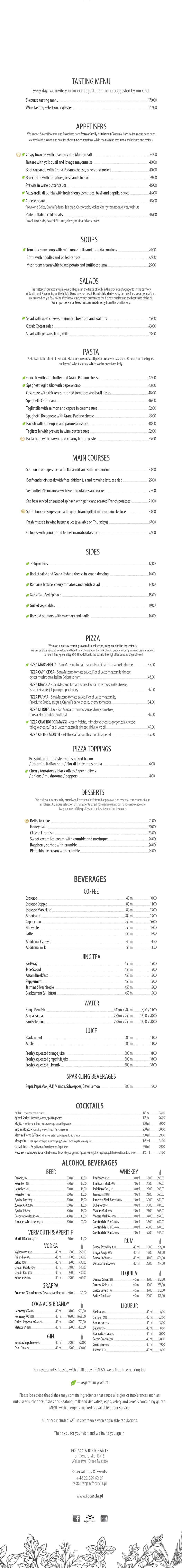 Focaccia menu