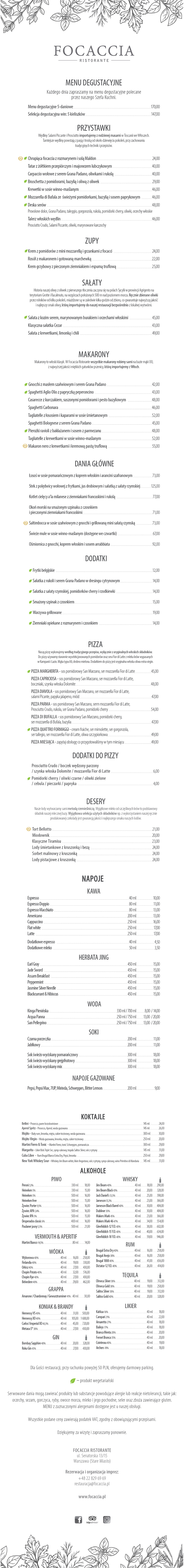 Focaccia menu